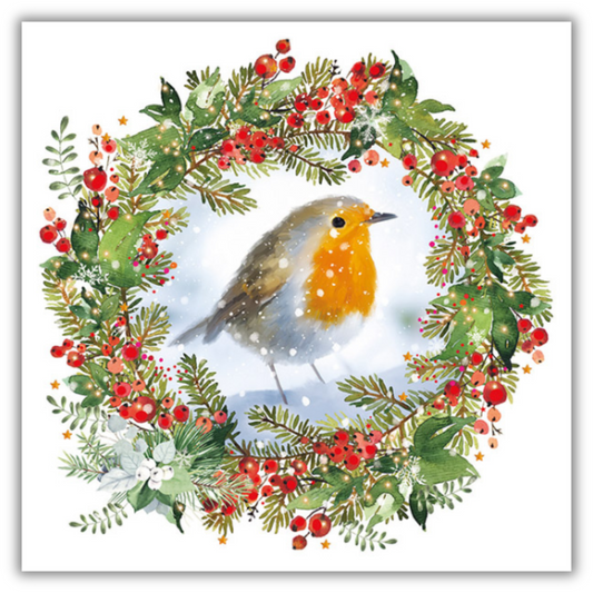 Winter Robin Wreath Christmas Cards