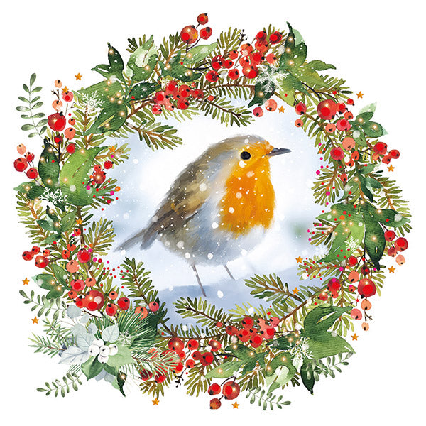 Winter Robin Wreath Christmas Cards